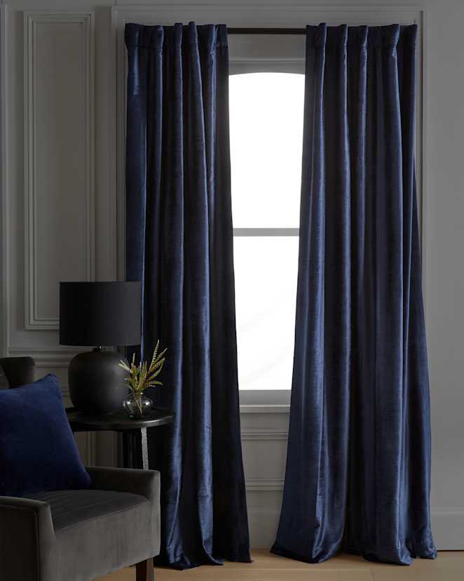 Navy Luster Velvet True Blackout Curtain - Single Panel