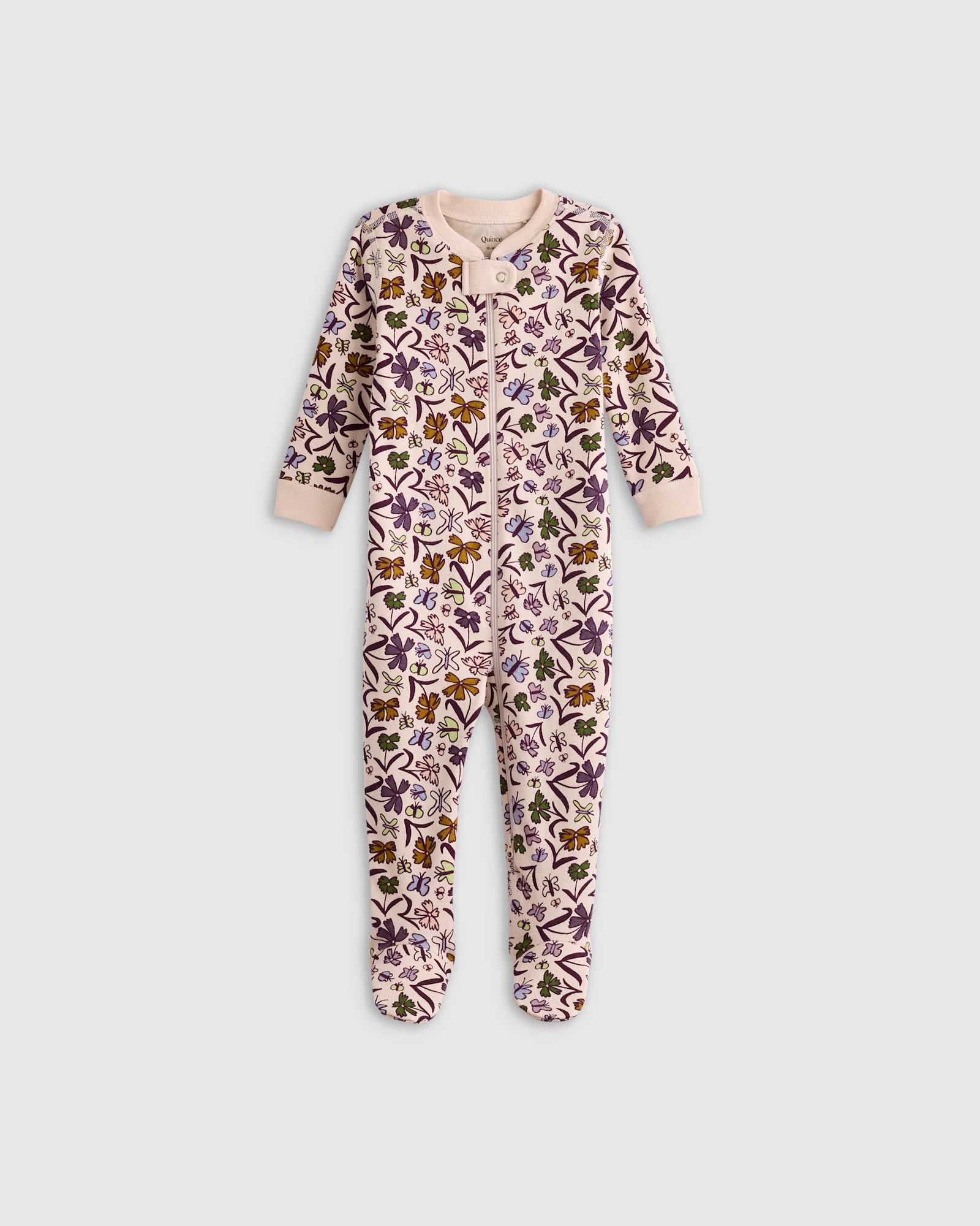 butterfly-floral 100% Organic Cotton Footie Pajama