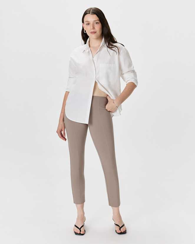 Morel Grey Ultra-Stretch Ponte Pintuck Ankle Pants