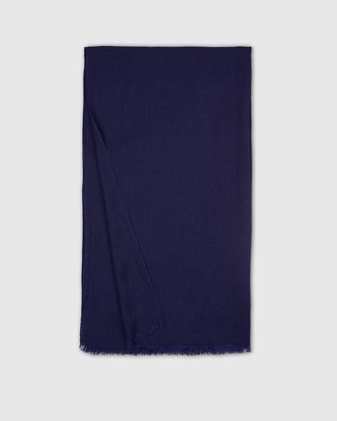 Navy Featherweight Cashmere Silk Frayed Edge Scarf