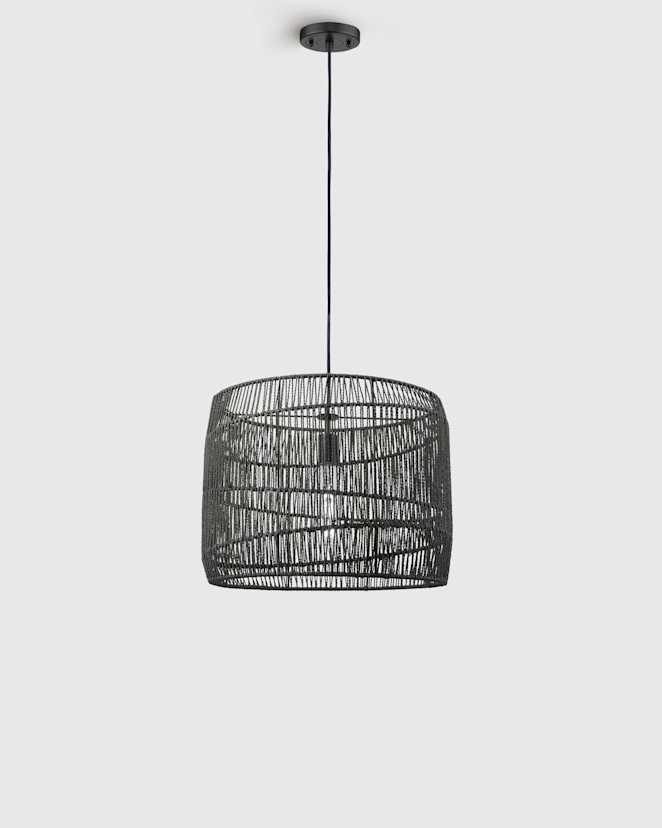 Black Woven Rope Drum Pendant Light