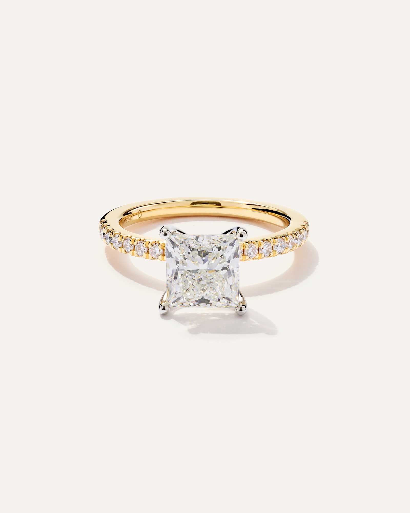 yellow-gold Lab Grown Diamond Princess Petite Pave Engagement Ring