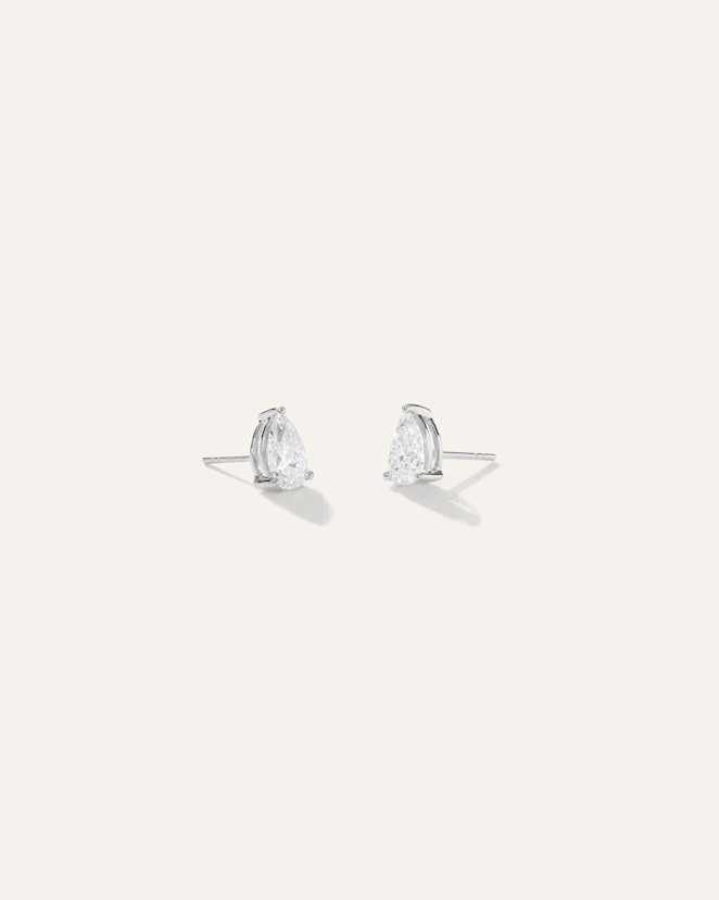 White Gold 14k Gold Lab Grown Diamond Pear Solitaire Studs - 2ctw