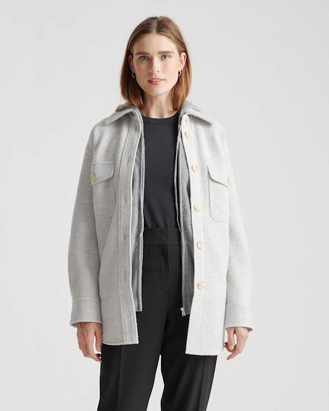 Light Heather Grey 100% Merino Wool Shirt Jacket