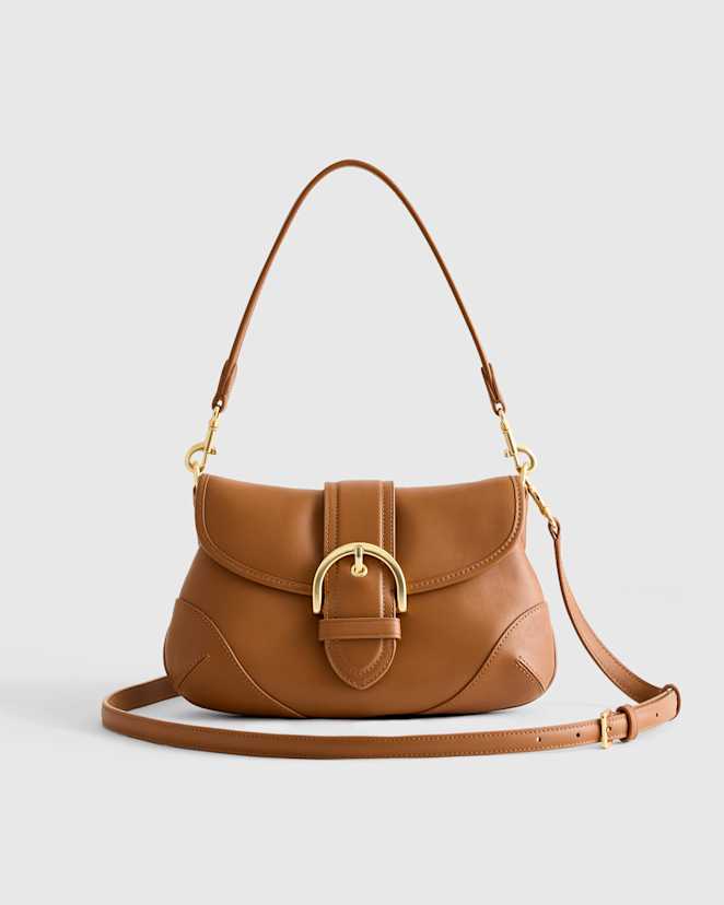 Cognac Italian Leather Buckle Detail Shoulder Bag