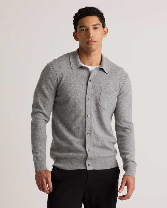 Heather Grey Mongolian Cashmere Button Down Sweater