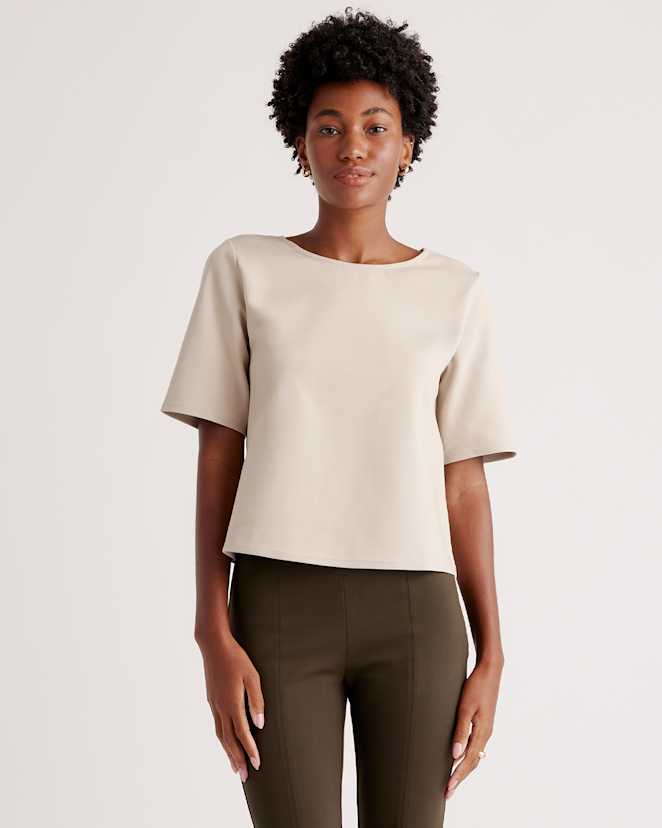 Ecru Ultra-Stretch Ponte Short Sleeve Top