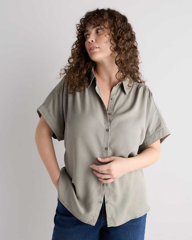 Olive Vintage Wash Tencel Camp Shirt