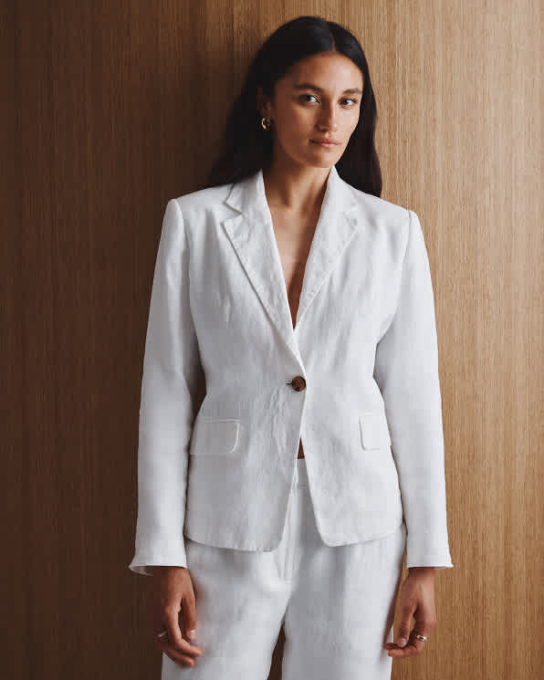 White 100% European Linen Structured Blazer