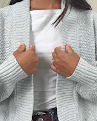 100% Organic Cotton Waffle Stitch Open Cardigan - PDP Video Thumbnail (Heather Dove Grey, 4x5)