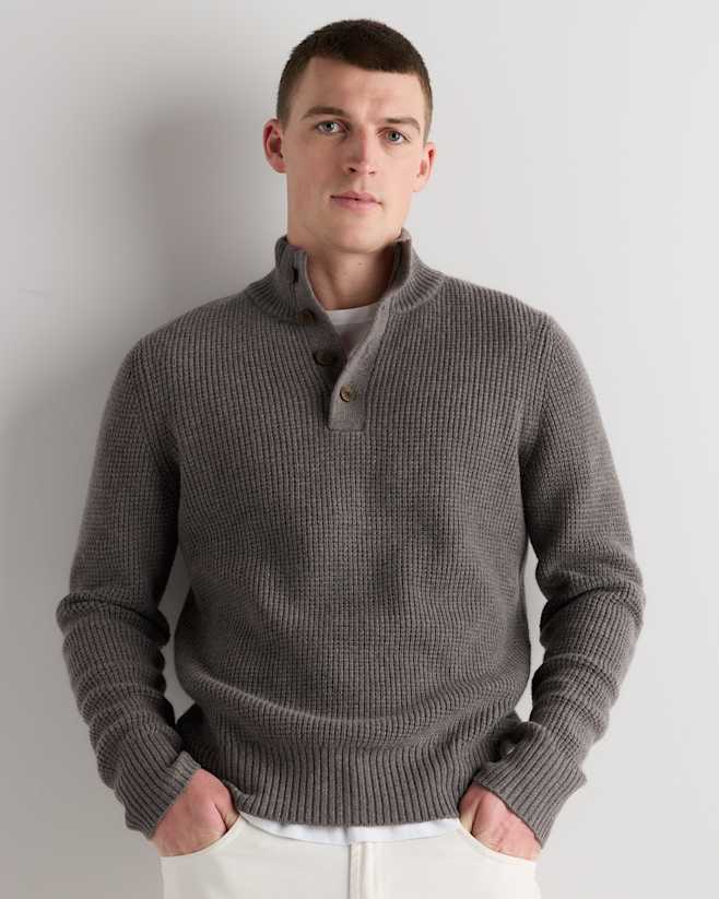 Elk Brown Mongolian Cashmere Waffle Quarter Button Sweater