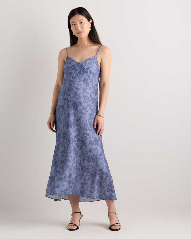 Moonstone Blue Heirloom Floral Washable Stretch Silk Maternity Slip Dress