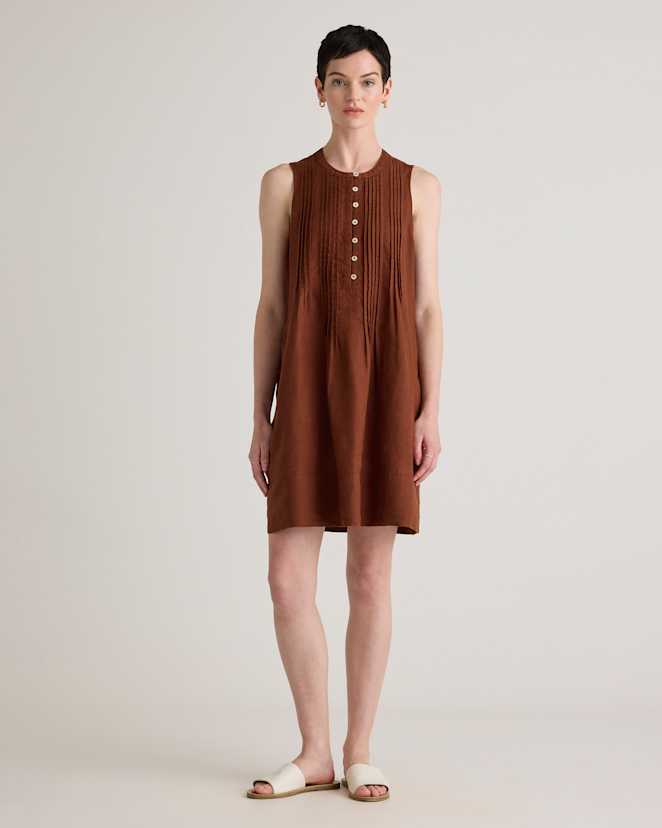 Chocolate 100% European Linen Sleeveless Swing Dress