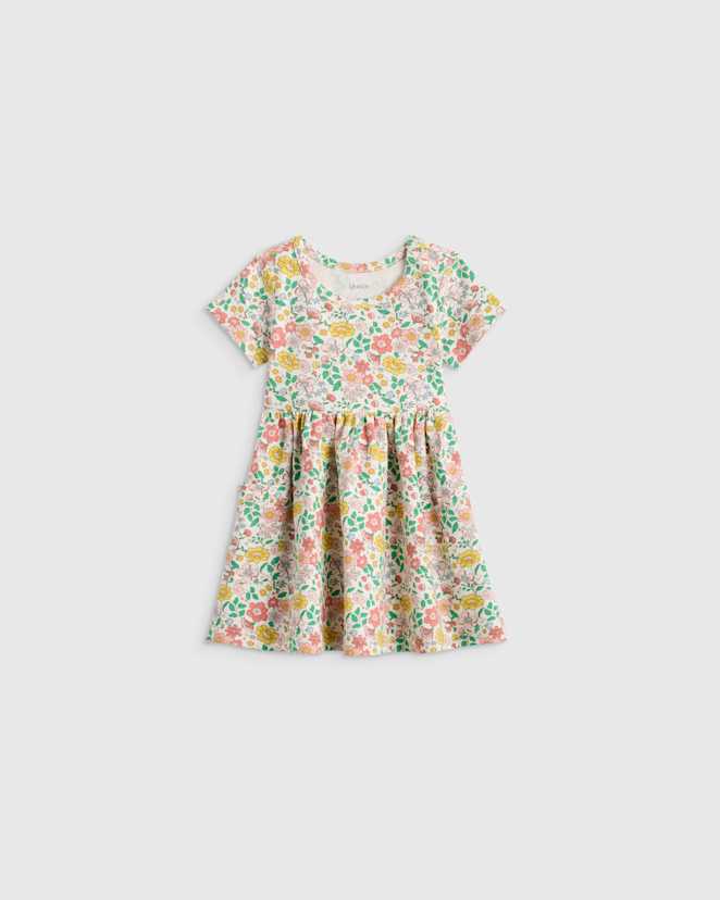 Bright Ditsy Floral Organic Cotton Fit and Flare Pocket Dress