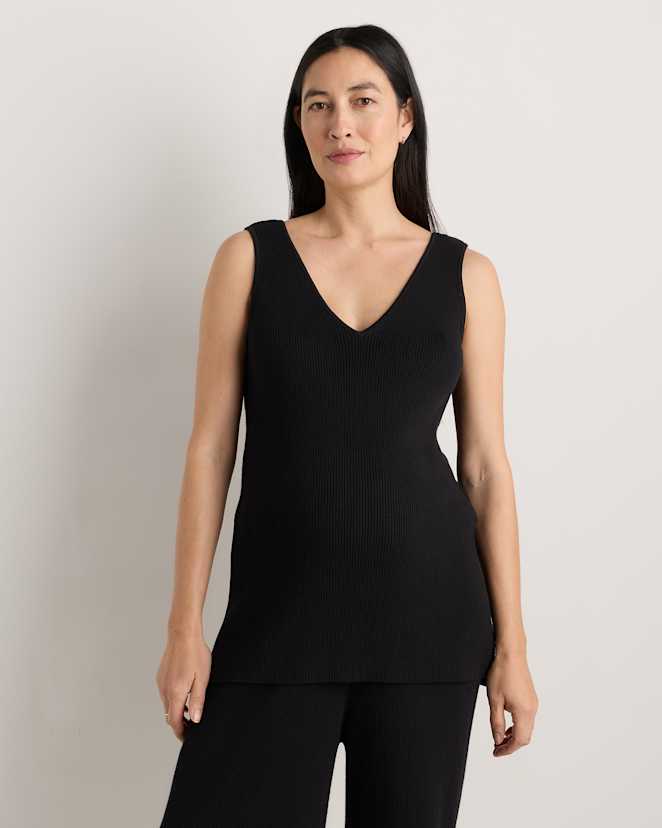 Black Cotton Cashmere Maternity and Nursing V-Neck Tank