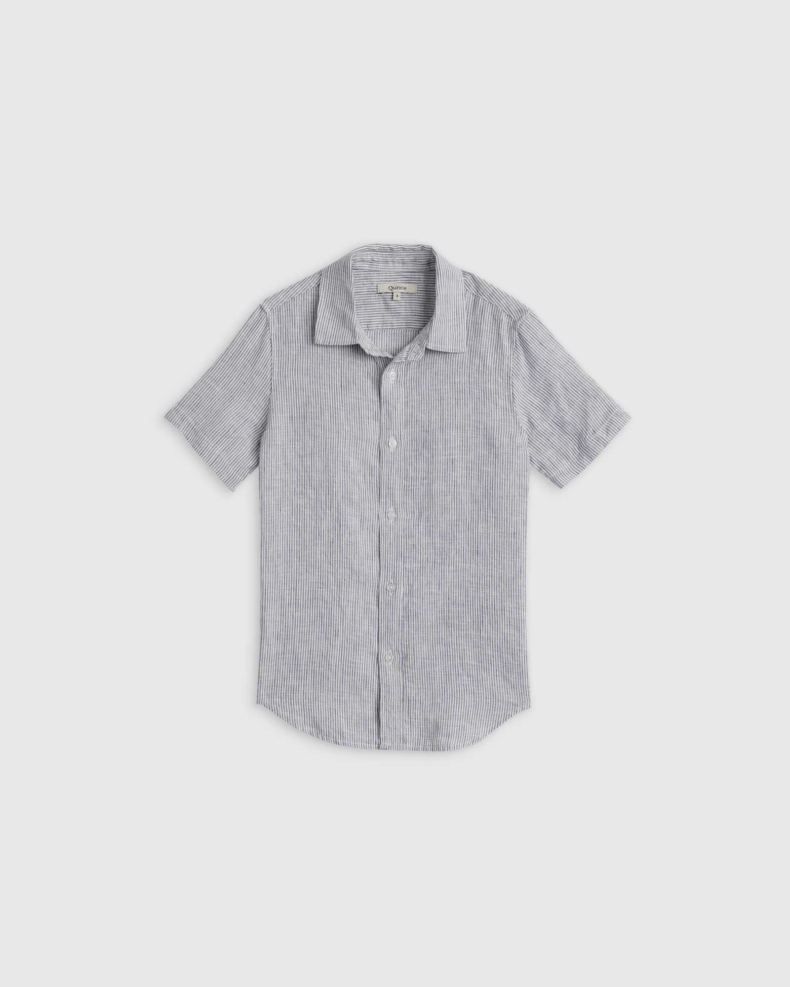 blue-pinstripe 100% European Linen Short Sleeve Shirt