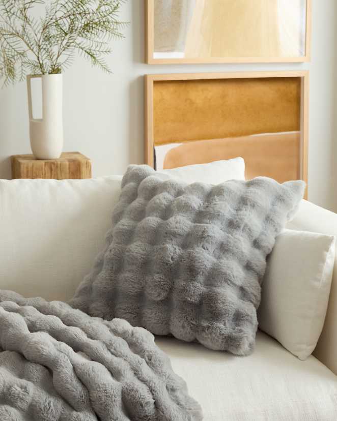 Glacier Ruched Faux Fur Pillow Cover