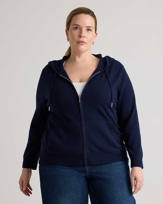 True Navy Mongolian Cashmere Full-Zip Hoodie
