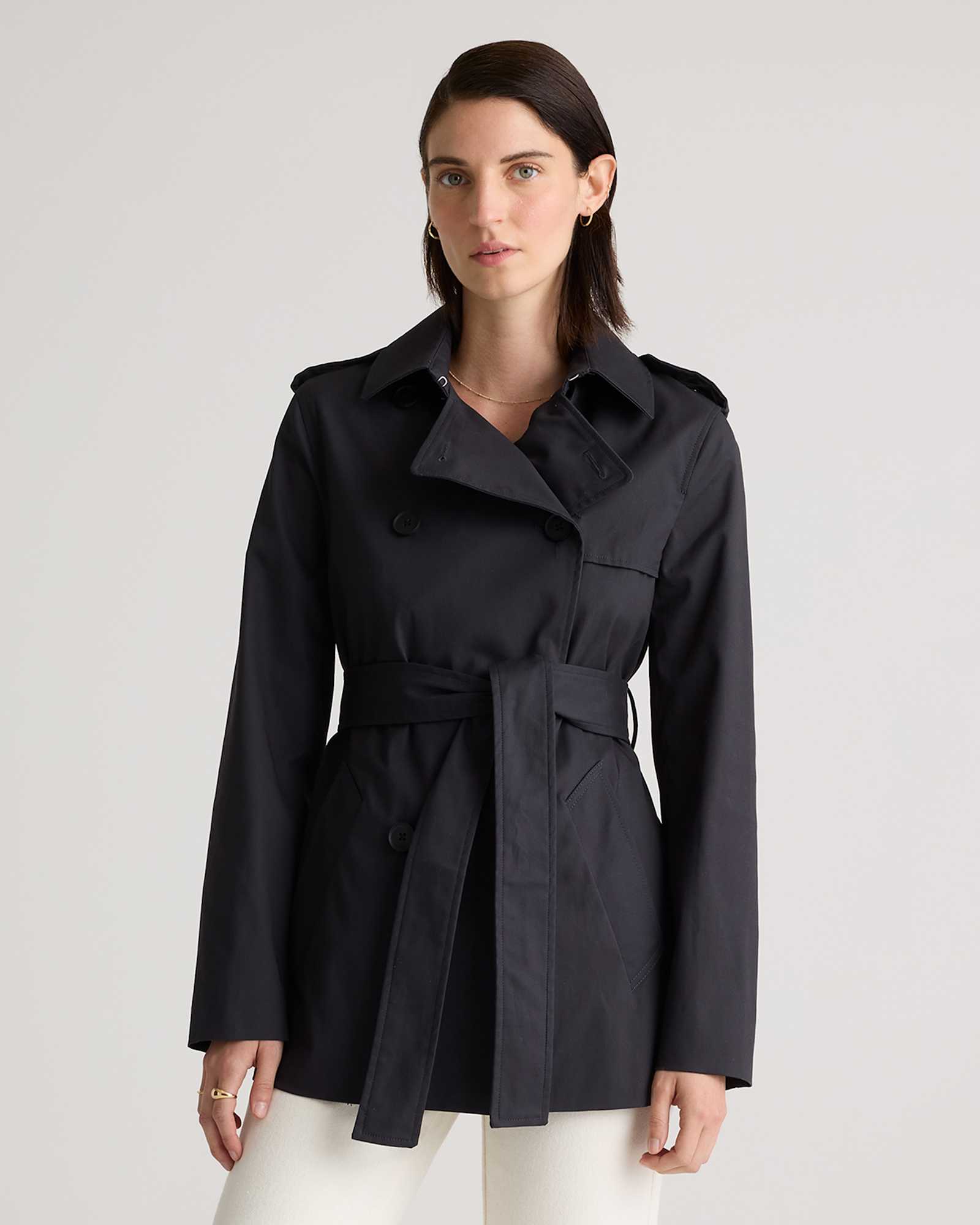 midnight-black Comfort Stretch Short Trench Coat