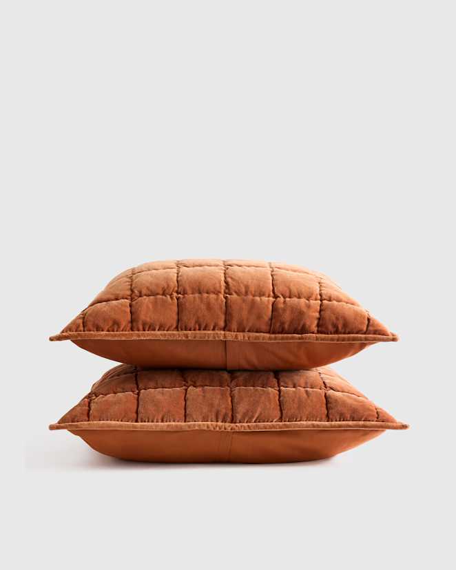 Terracotta Cotton Velvet Quilted Sham Set