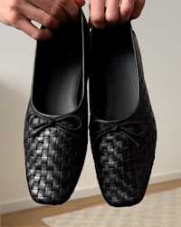 Italian Leather Handwoven Square Toe Ballet Flat Black Jamie-Lee Burns 4x5