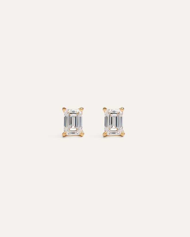 Yellow Gold 14K Gold Lab Grown Diamond Emerald Solitaire Studs