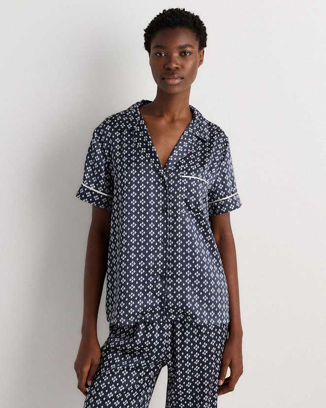 Tiny Diamonds 100% Washable Silk Satin Short Sleeve Pajama Top