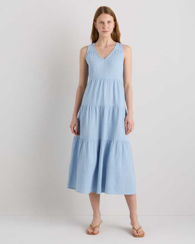 Ocean Breeze 100% Organic Cotton Gauze Tiered Maxi Dress