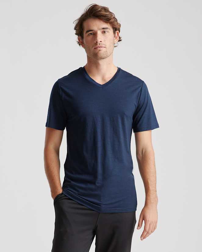 Navy 100% Merino Wool All-Season V-Neck Base Layer Tee