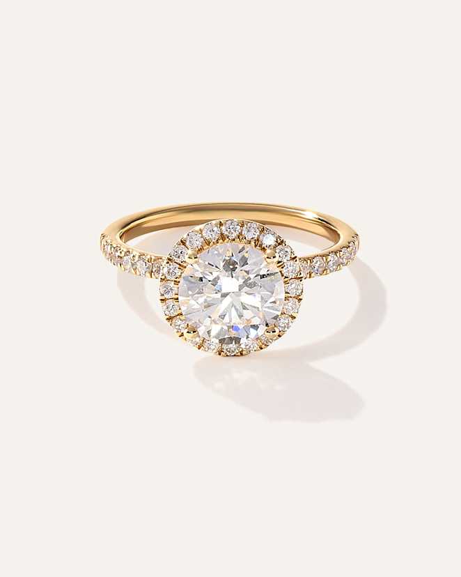 Yellow Gold Lab Grown Diamond Round Halo Pave Engagement Ring - 2ct