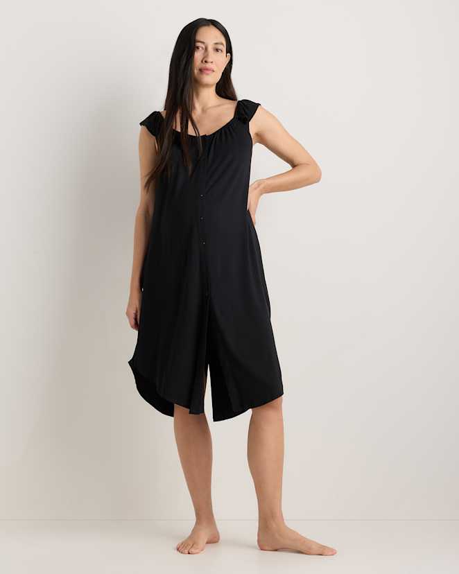 True Black Bamboo Jersey Flutter Sleeve Labor and Delivery Gown