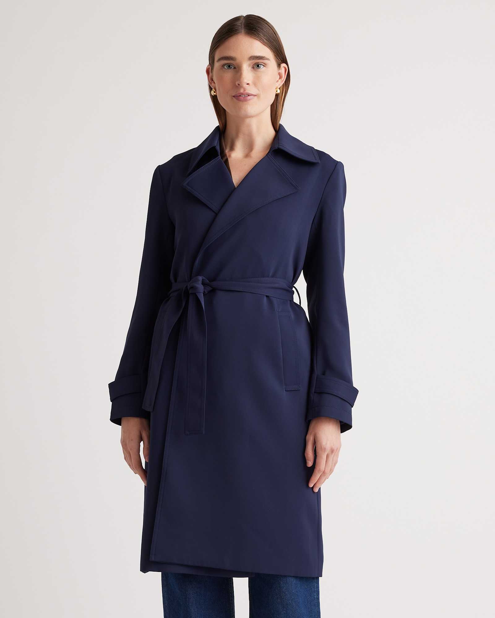 navy Stretch Crepe Trench Coat
