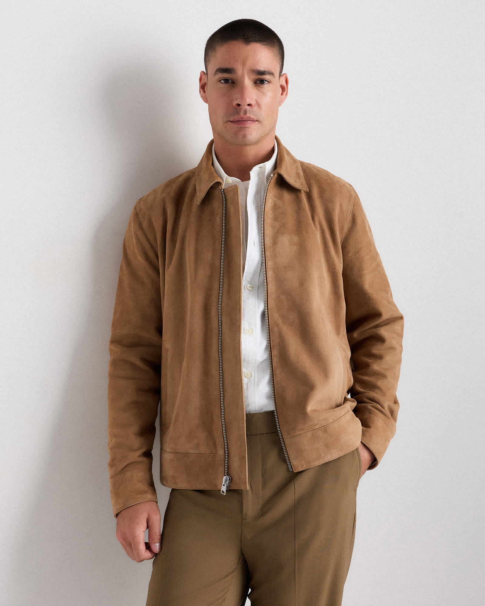 Pecan Brown 100% Suede Harrington Jacket
