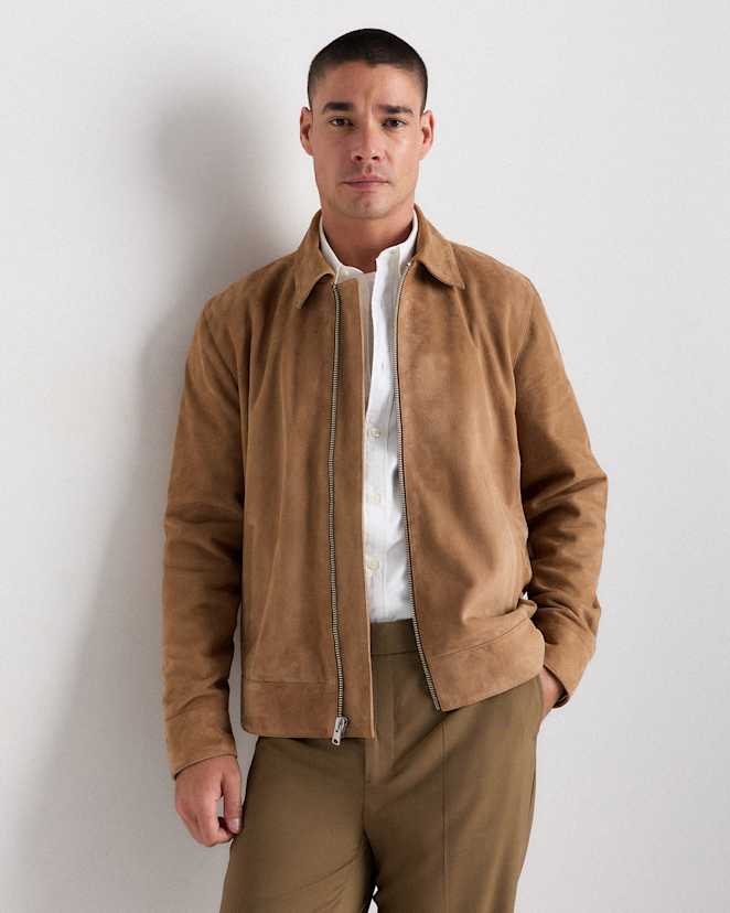 Pecan Brown 100% Suede Harrington Jacket