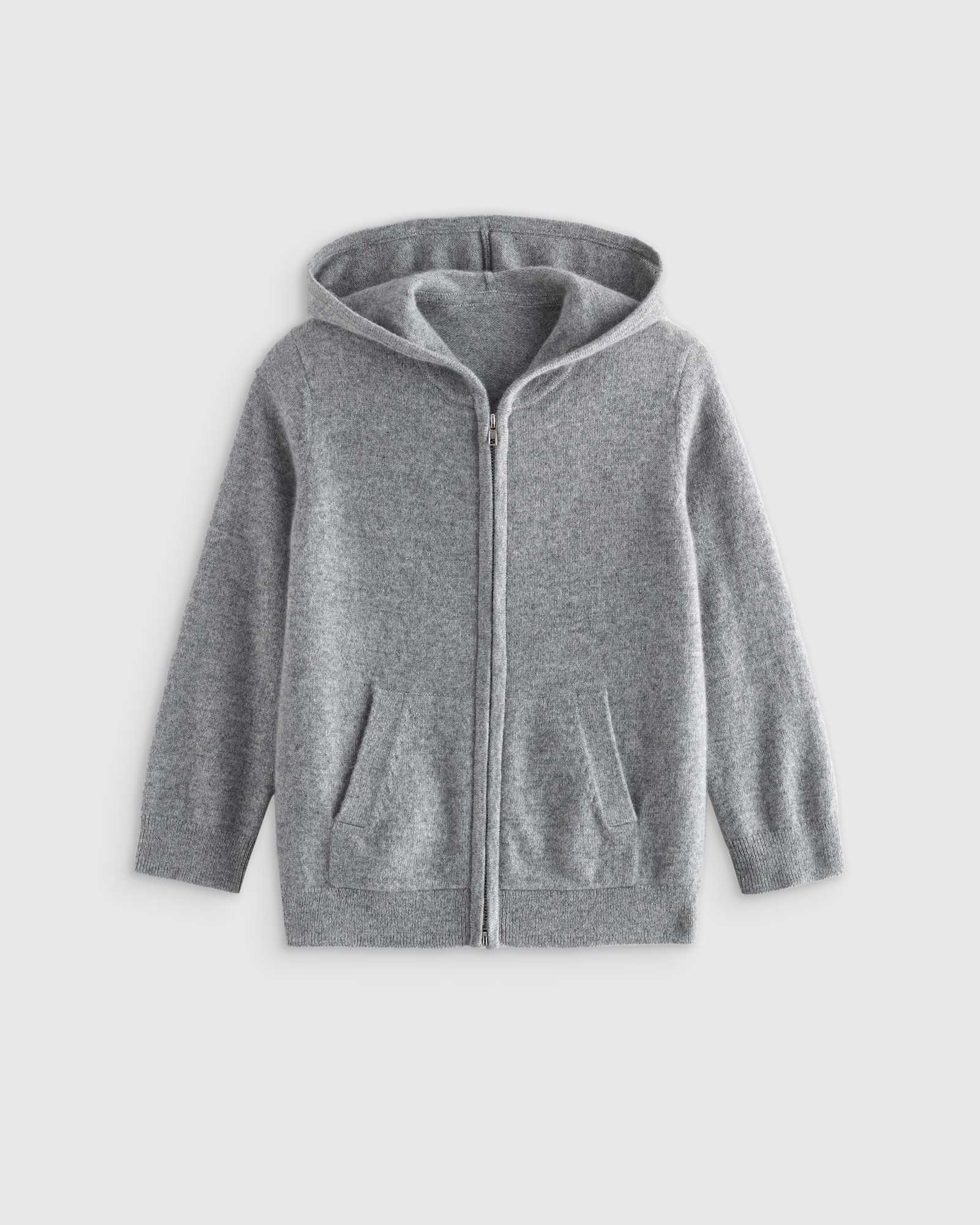 heather-grey Washable Cashmere Full Zip Hoodie