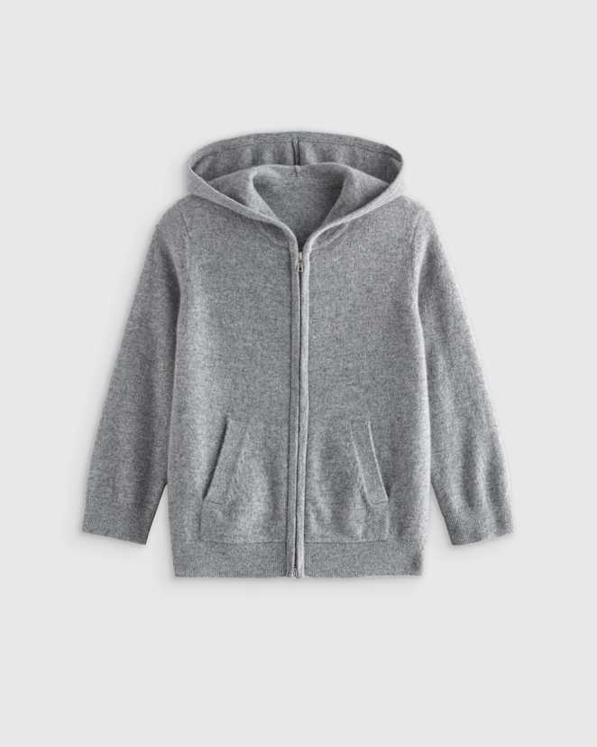 Heather Grey Washable Cashmere Full Zip Hoodie