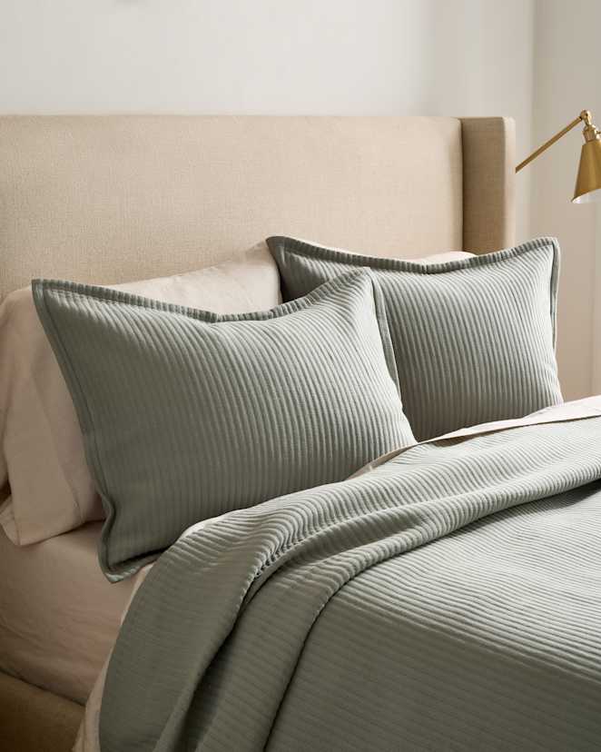 U-BEDD-401-DSGE-17991 EDITED Dried Sage Organic Cotton Matelasse Sham Set