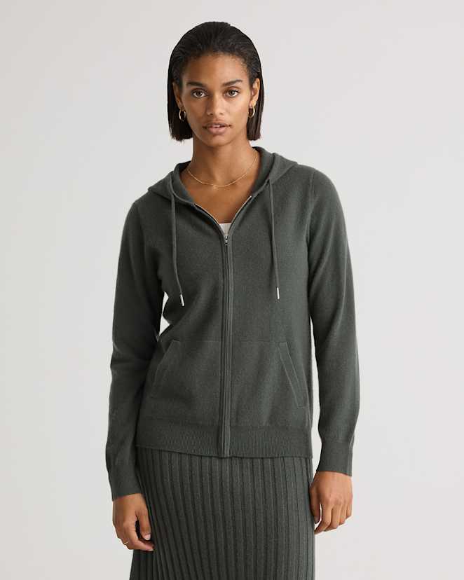 Moss Mongolian Cashmere Full-Zip Hoodie