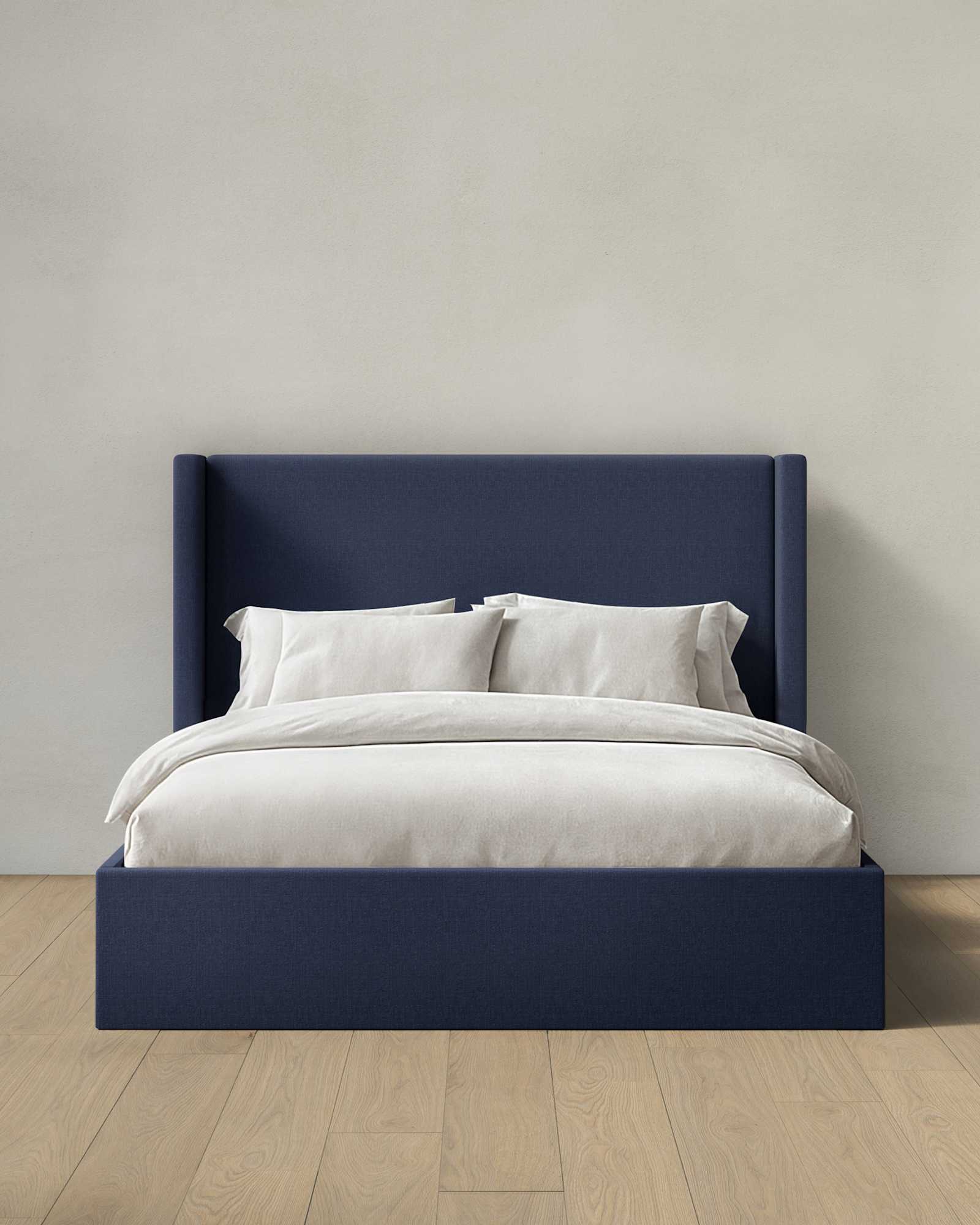 navy 100% Linen Wingback Bed