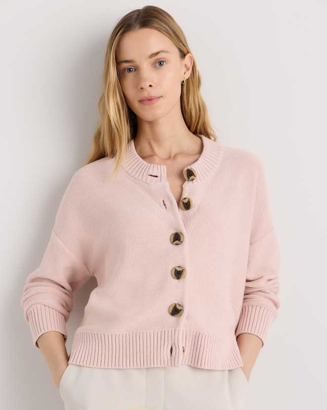 Shell Pink 100% Organic Cotton Cropped Cardigan