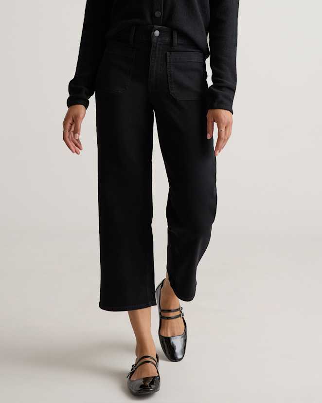 Black Bella Stretch Patch Pocket Wide Leg Jeans