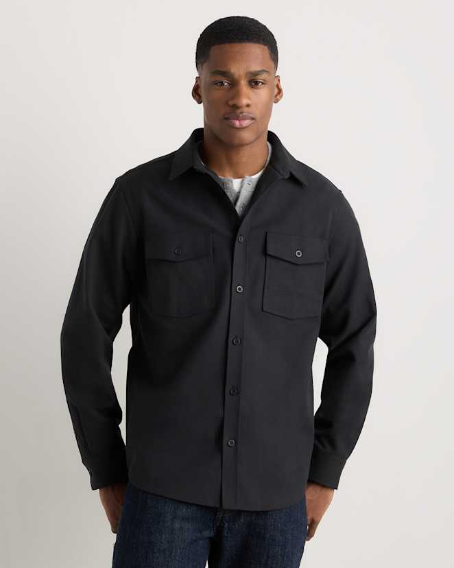 True Black Brushed Cotton Wool Utility Overshirt