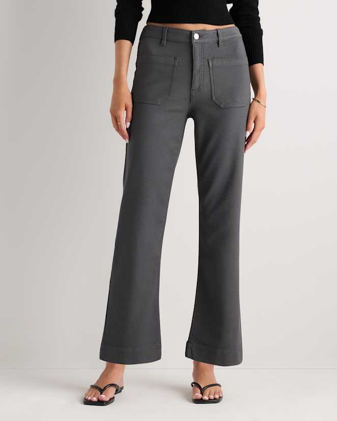 Dark Coal French Terry Wide Leg Pants