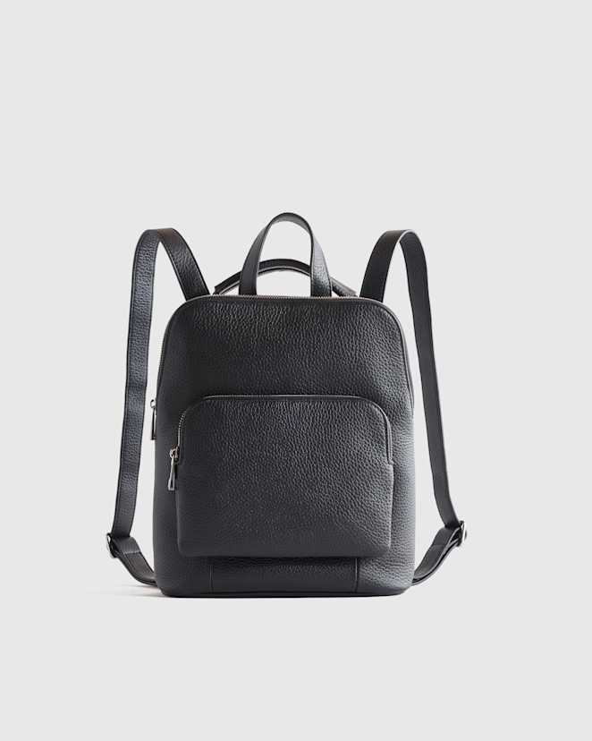 Black Italian Leather Mini Convertible Backpack