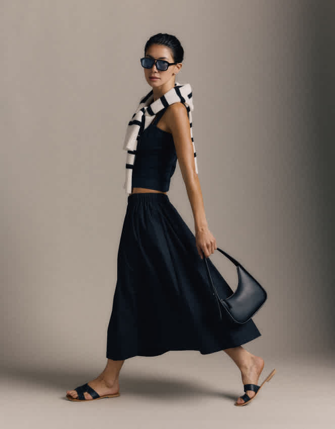 Black 100% Organic Cotton Poplin A-line Maxi Skirt