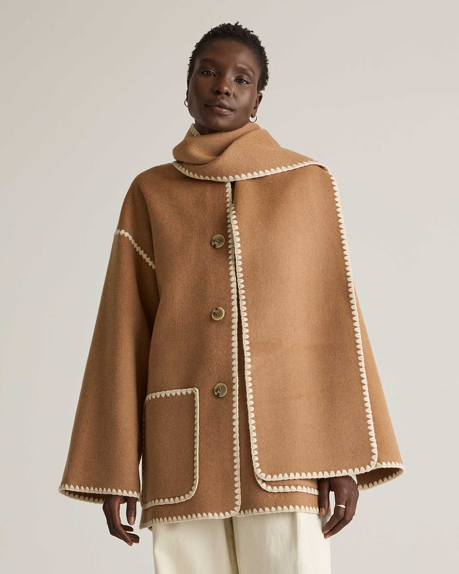caramel Double-Faced Merino Wool Scarf Coat