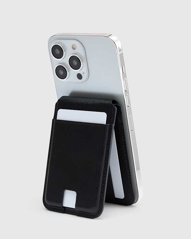 Black Leather MagSafe Wallet & Phone Stand