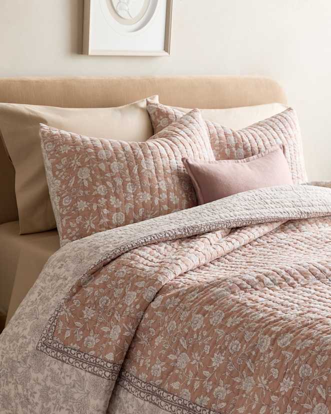 Rose Organic Cotton Block Print Quilted Sham Set