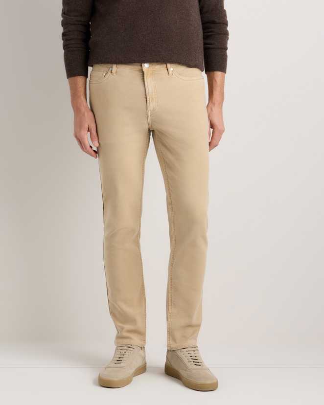 Khaki French Terry 5-Pocket Pants - Slim