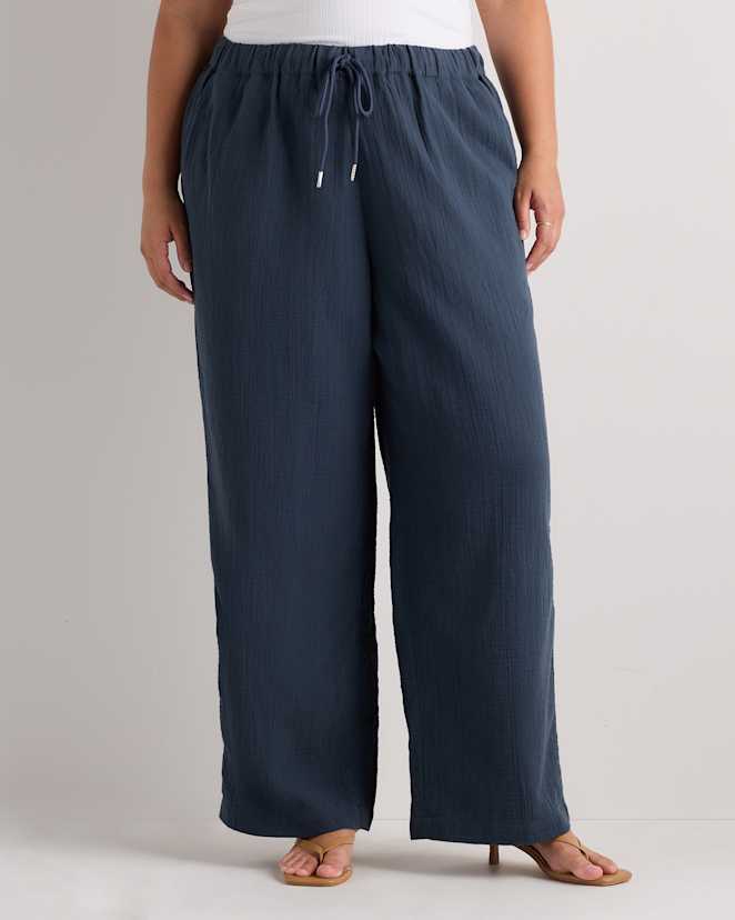 Indigo Blue 100% Organic Cotton Gauze Straight Leg Pants
